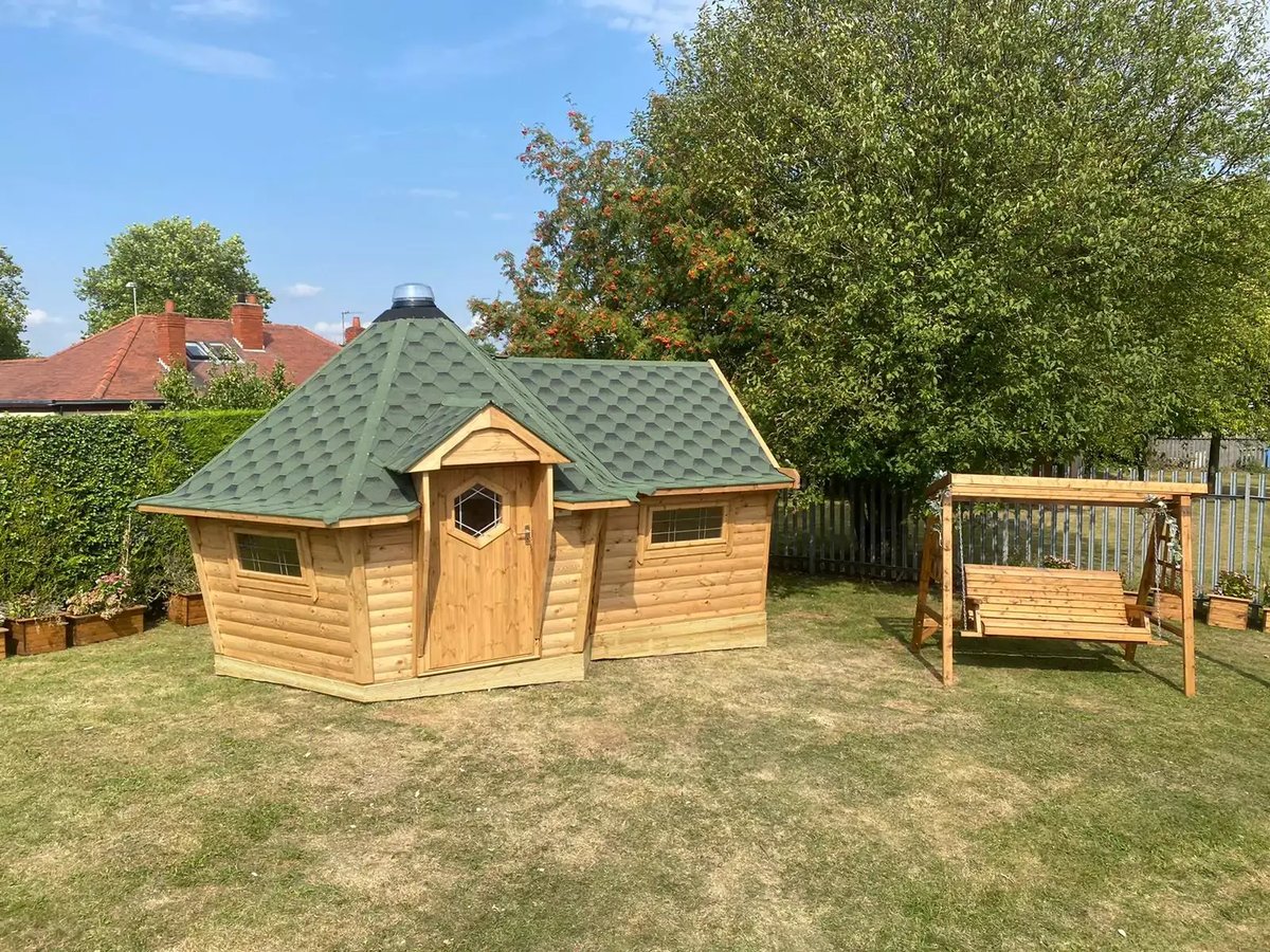 log cabin with an extension