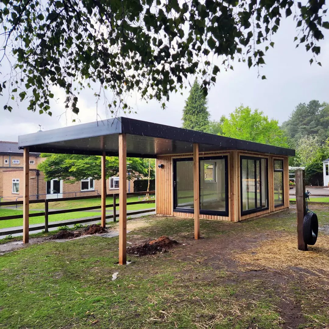 college building with a veranda 