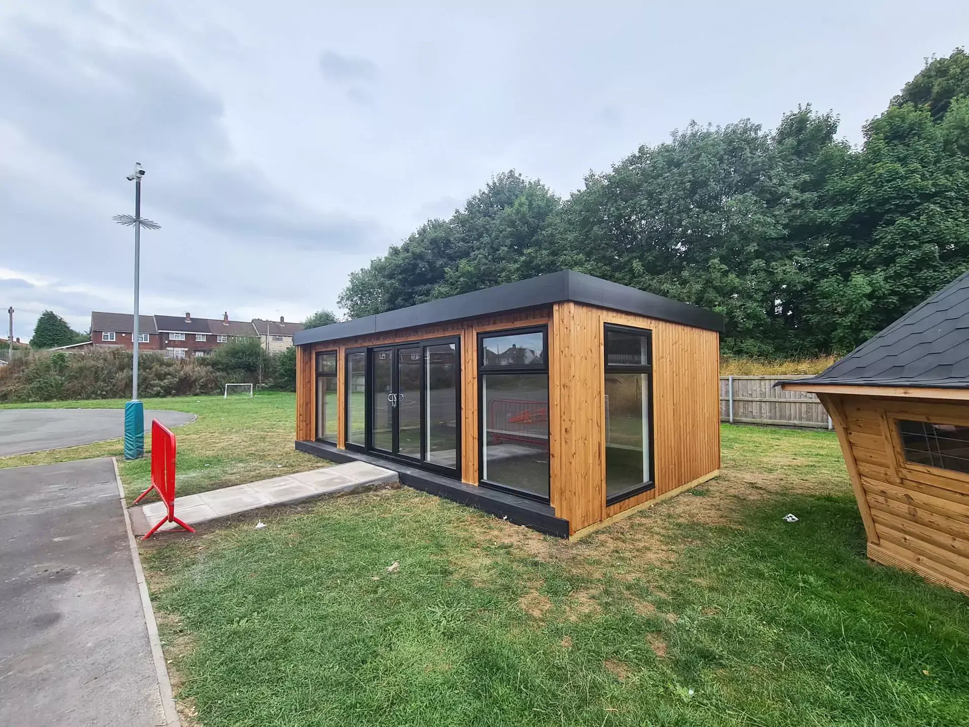 eco school room and log cabin 