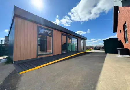 school room with knotwood cladding