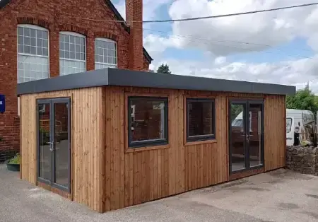 modular classroom with redwood cladding 