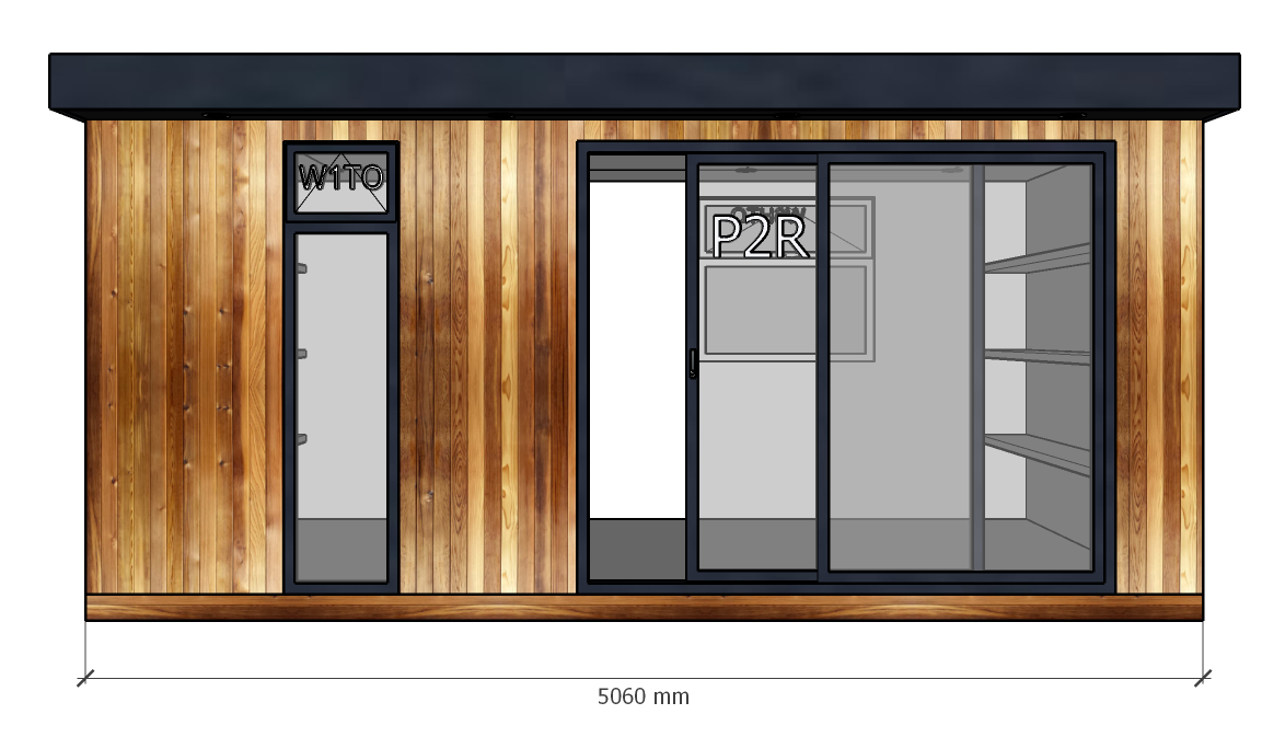3d illustration of a cedar building with full length windows and doors