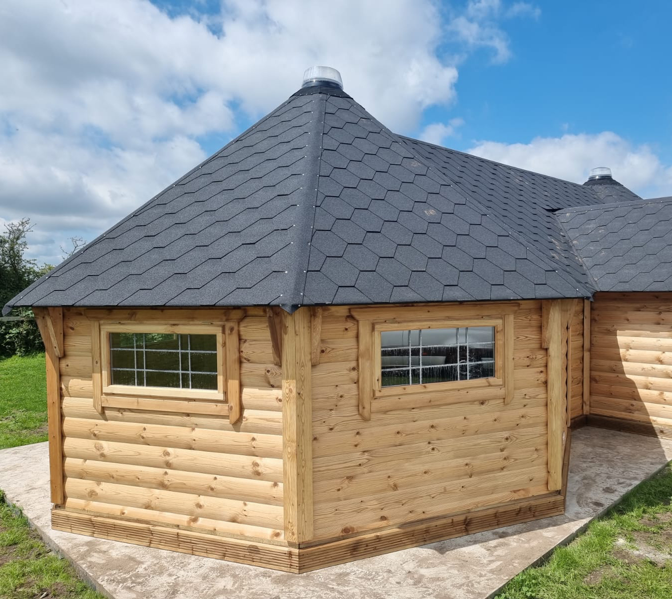 Cabins For Schools - 2x 17m joined 1.2m porch solar STR - Happy Homestead Nursery - Adam & Matt_16a